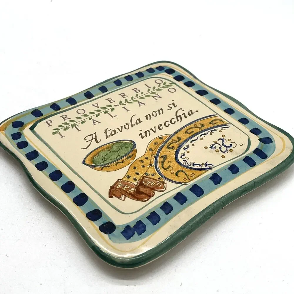 2007 Cortopassi Italian Proverb Tile – Hand‑Painted Cerasella Ceramic Trivet